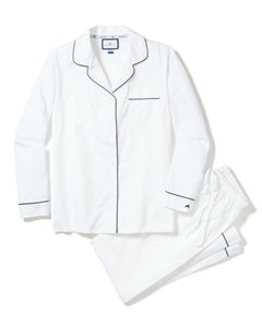 Men’s White Pajama Set with Navy Piping