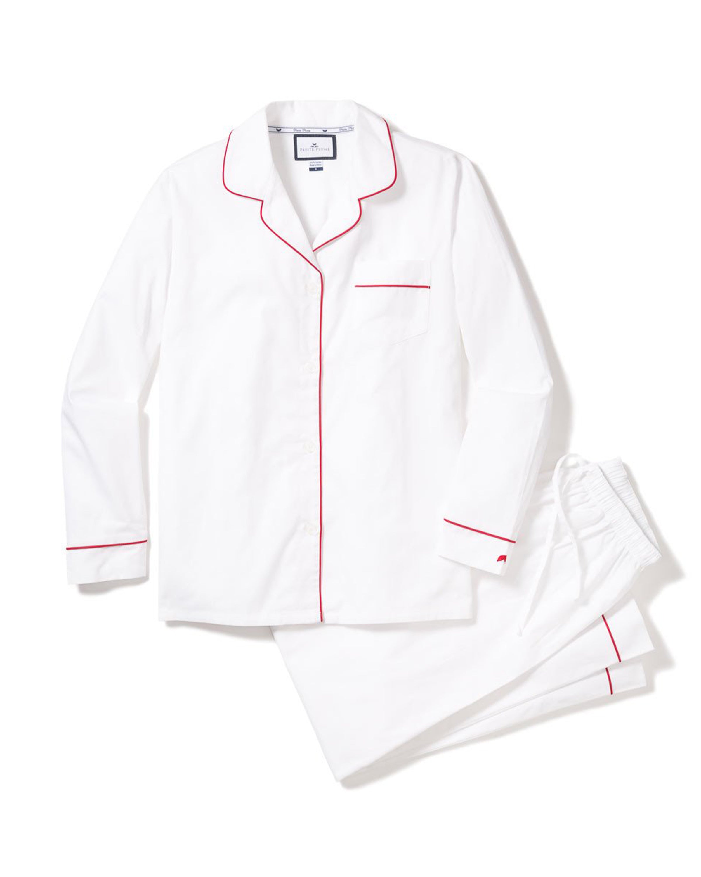 Men’s White Pajama Set with Red Piping