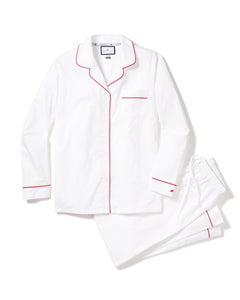 Men’s White Pajama Set with Red Piping