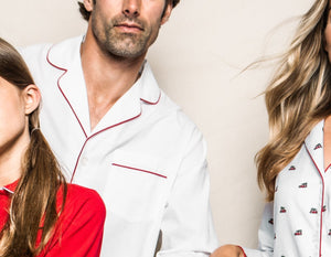 Men’s White Pajama Set with Red Piping