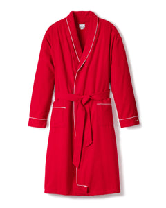 Men’s Red Flannel Robe with White Piping