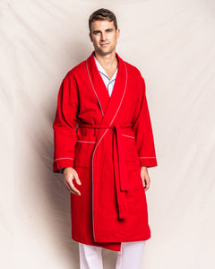 Men’s Red Flannel Robe with White Piping