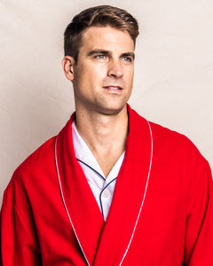 Men’s Red Flannel Robe with White Piping