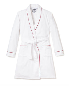 Men’s White Flannel Robe with Red Piping