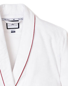 Men’s White Flannel Robe with Red Piping