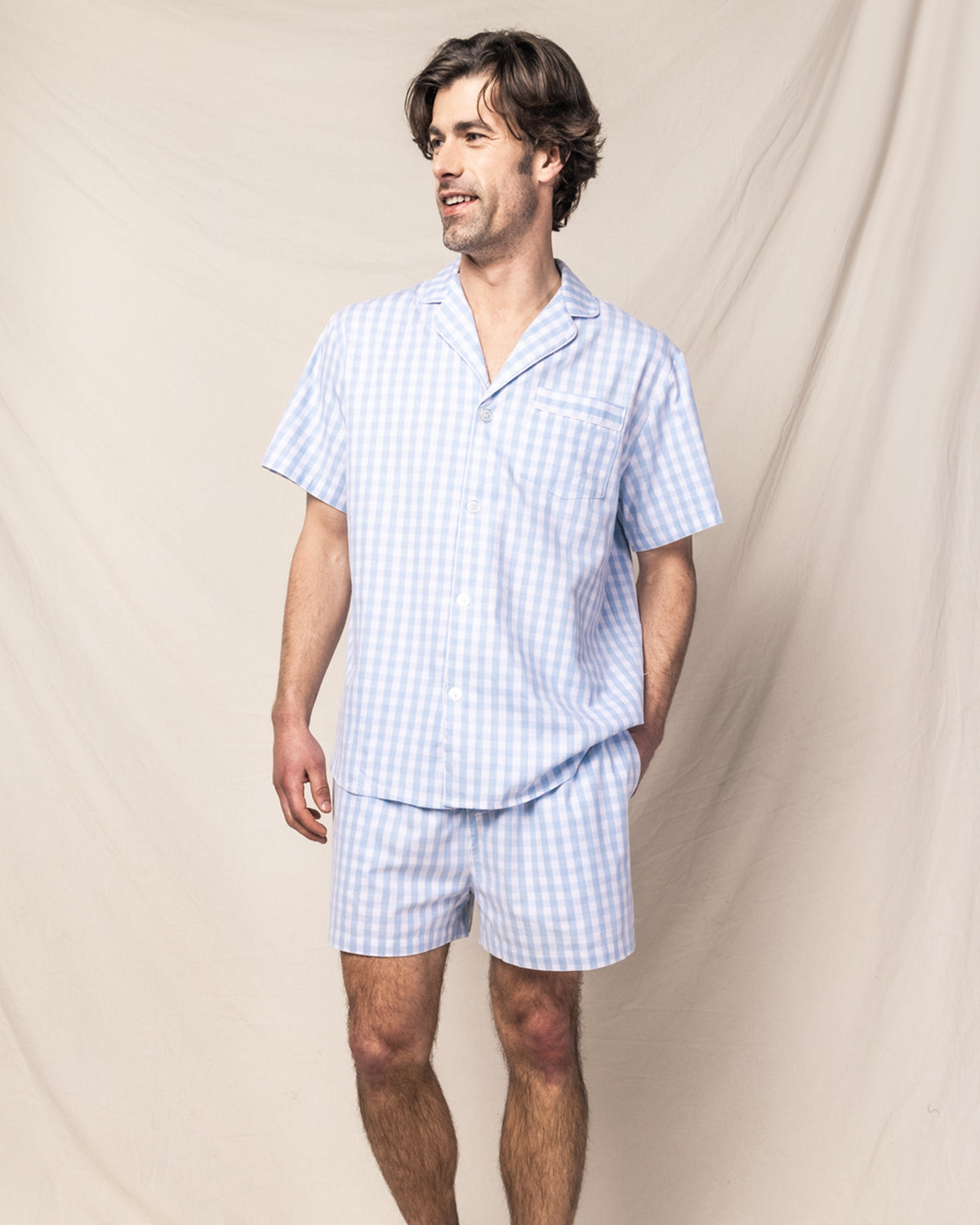 Men’s Light Blue Gingham Short Set