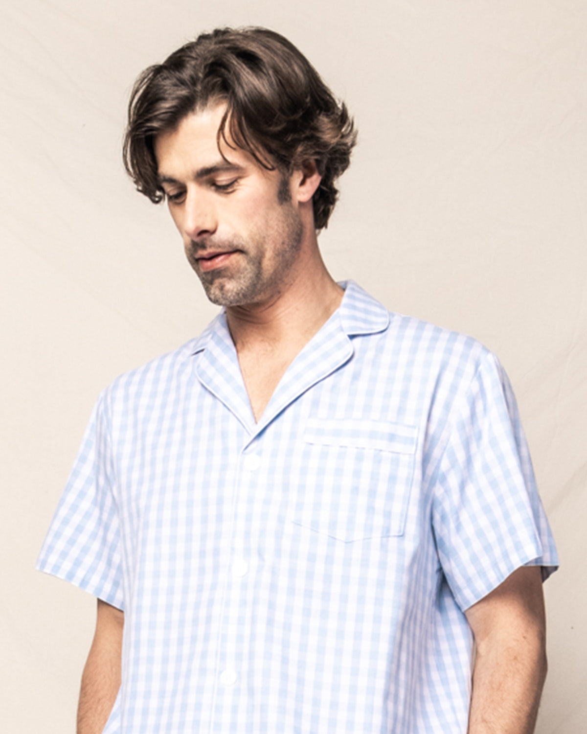 Men’s Light Blue Gingham Short Set