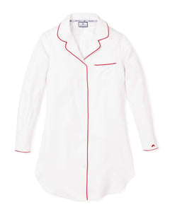 Women’s White Twill Nightshirt with Red Piping