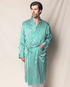 Men’s Mulberry Silk Green Stripe Long Robe