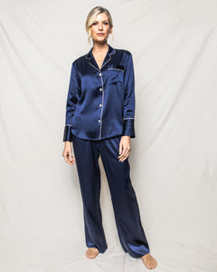 Women’s Navy Silk Wide Cuff Pajama Set