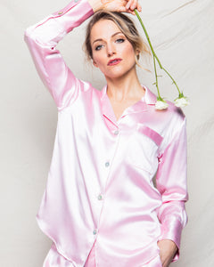 Women’s Pink Silk Wide Cuff Pajama Set