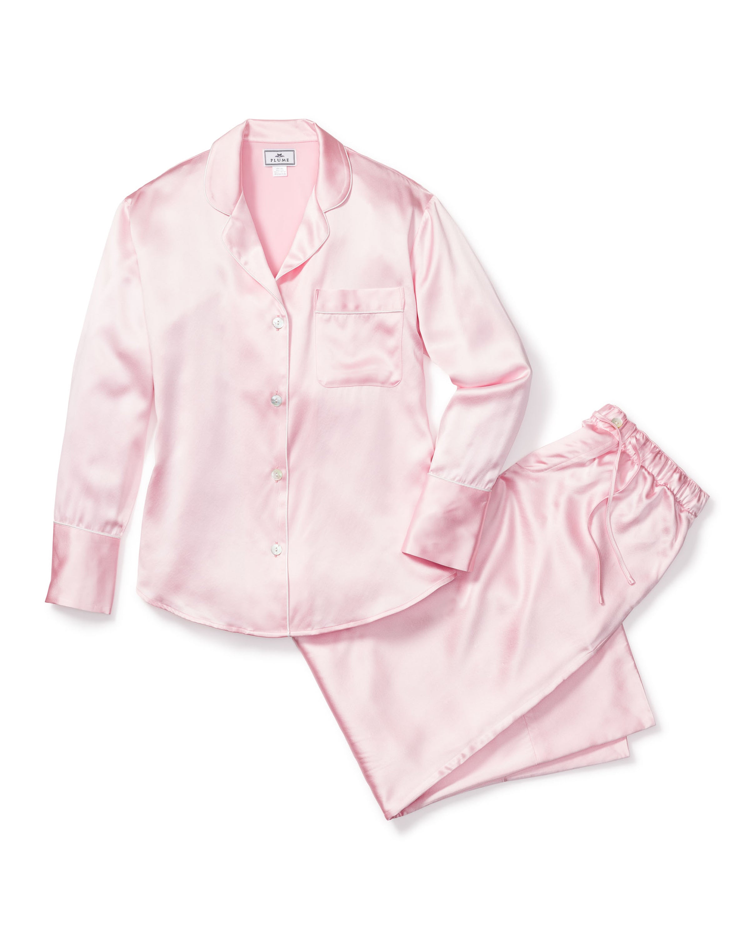 Women’s Pink Silk Wide Cuff Pajama Set