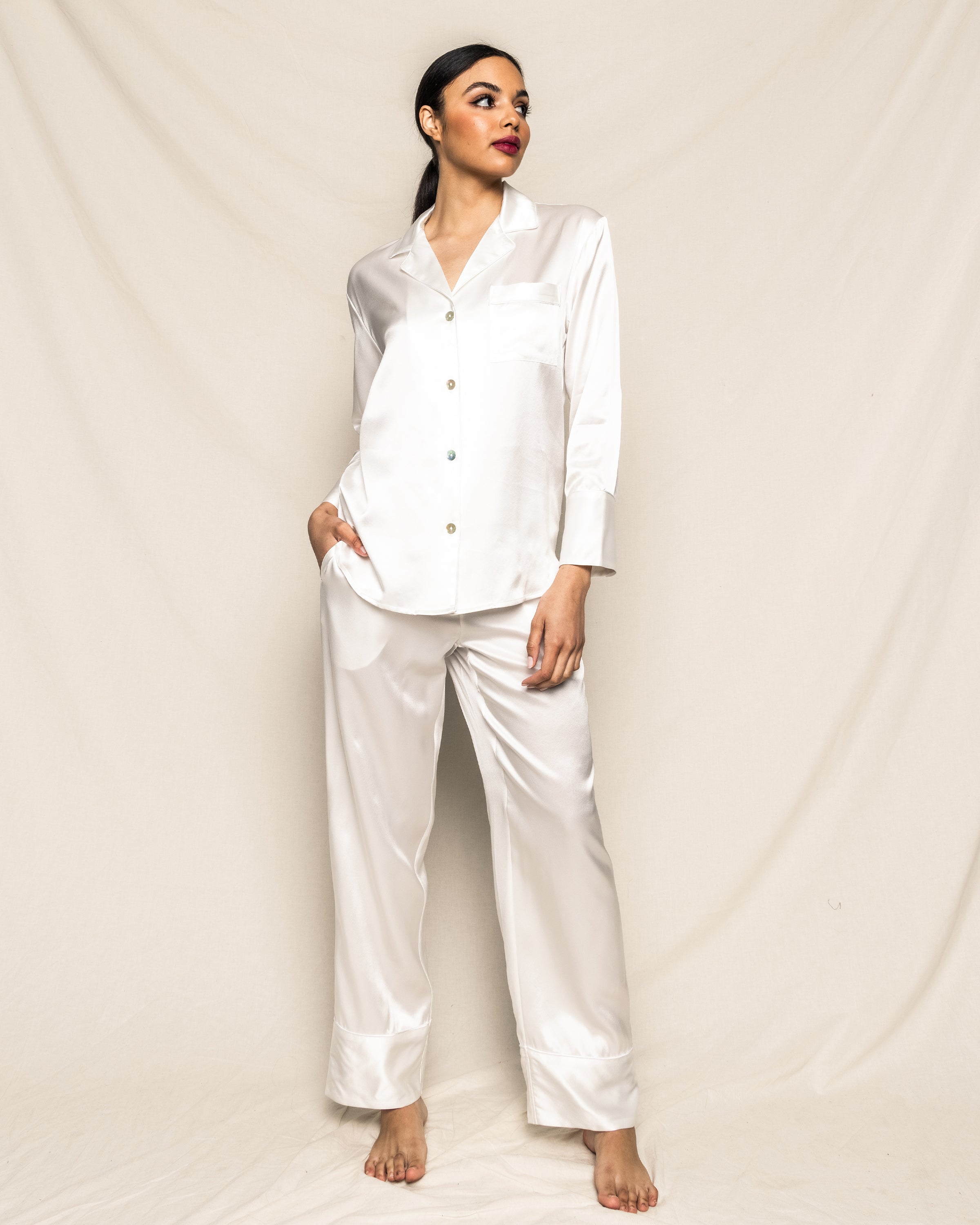 Women’s White Silk Pajama Set