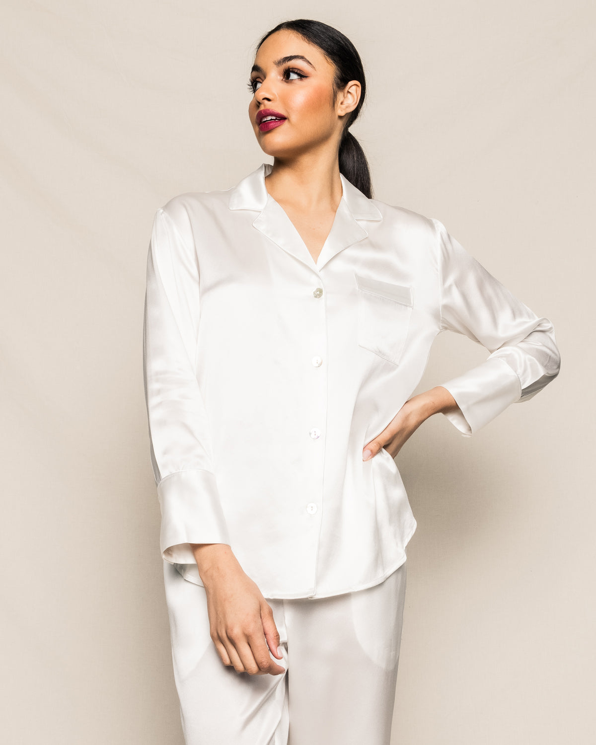 Women’s White Silk Pajama Set