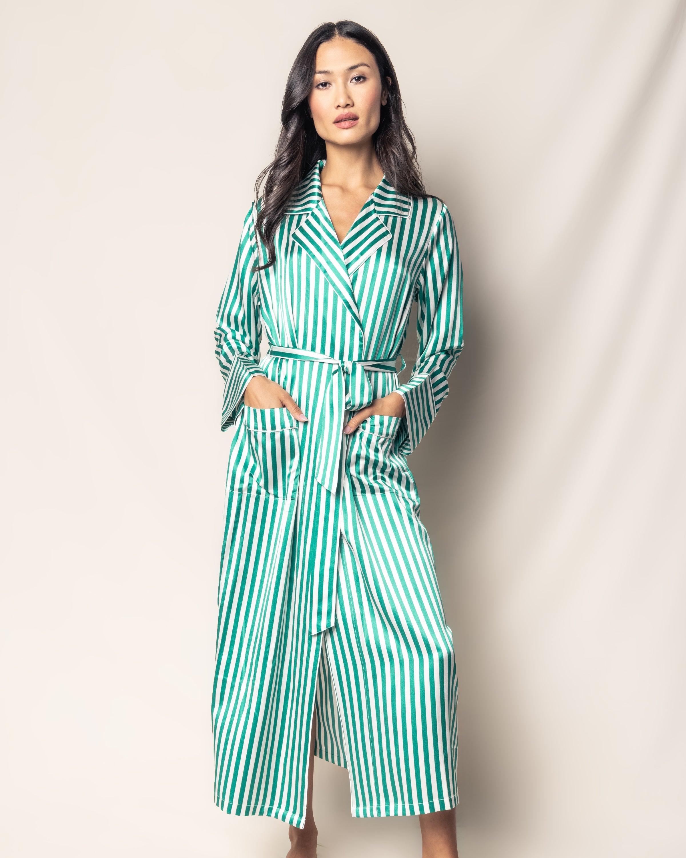 Women’s Mulberry Silk Green Stripe Long Robe