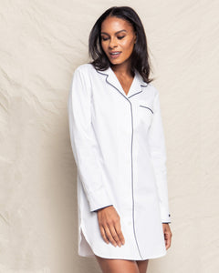 Women’s White Nightshirt with Navy Piping