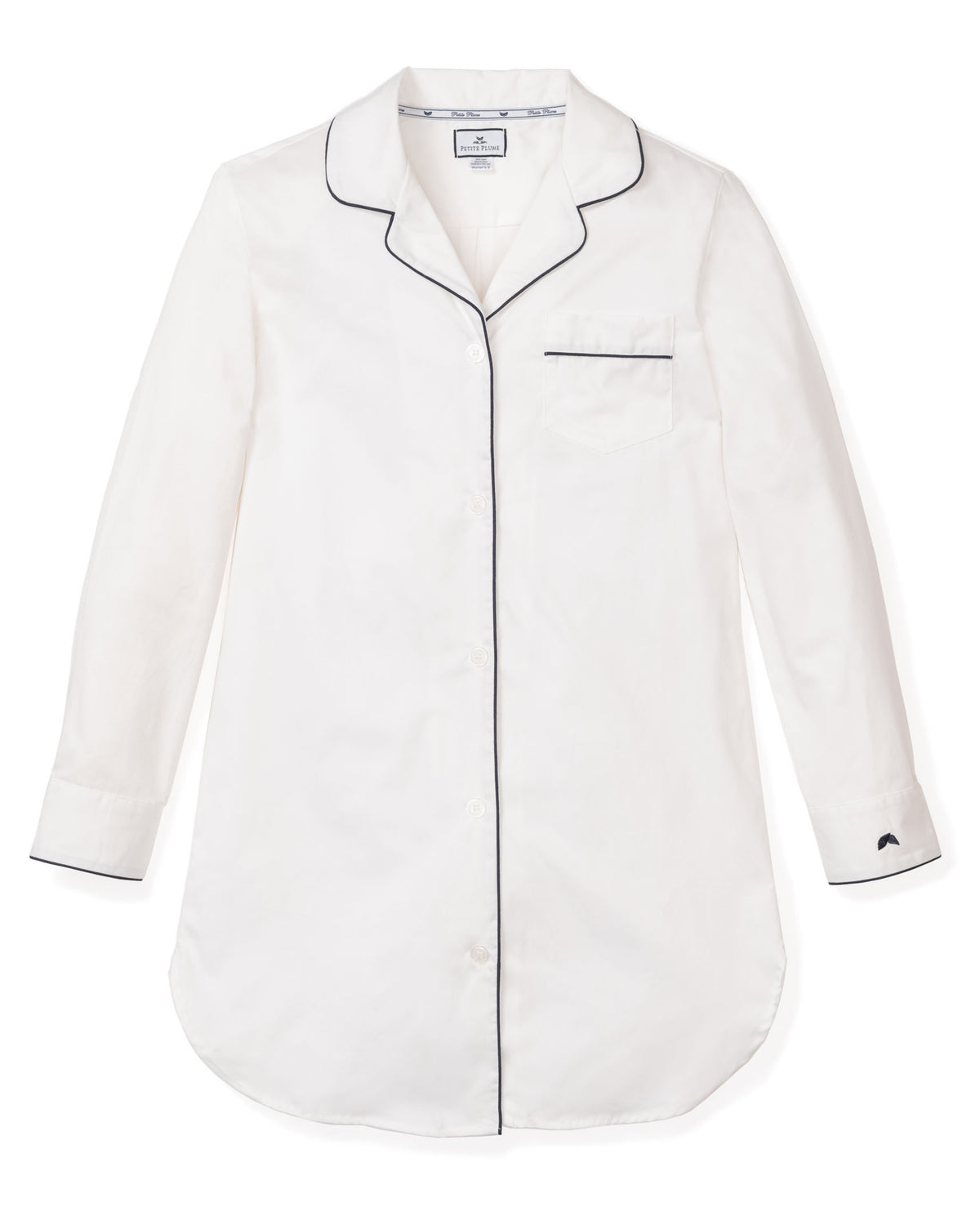 Women’s White Nightshirt with Navy Piping