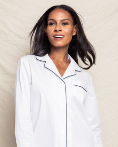 Women’s White Nightshirt with Navy Piping