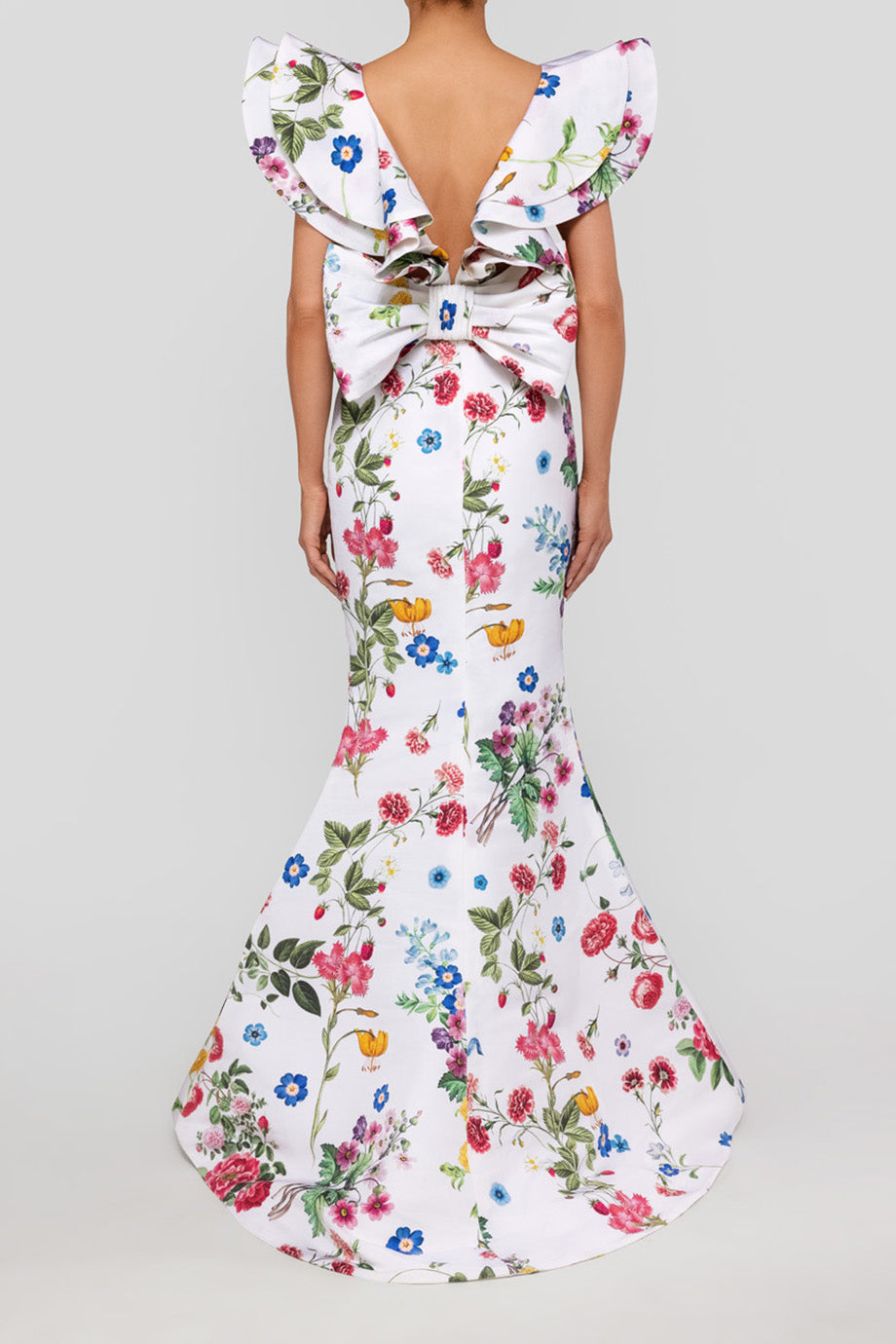 Amélie Sky Floral Silk Faille Mermaid Gown