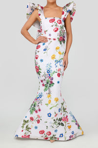 Amélie Sky Floral Silk Faille Mermaid Gown