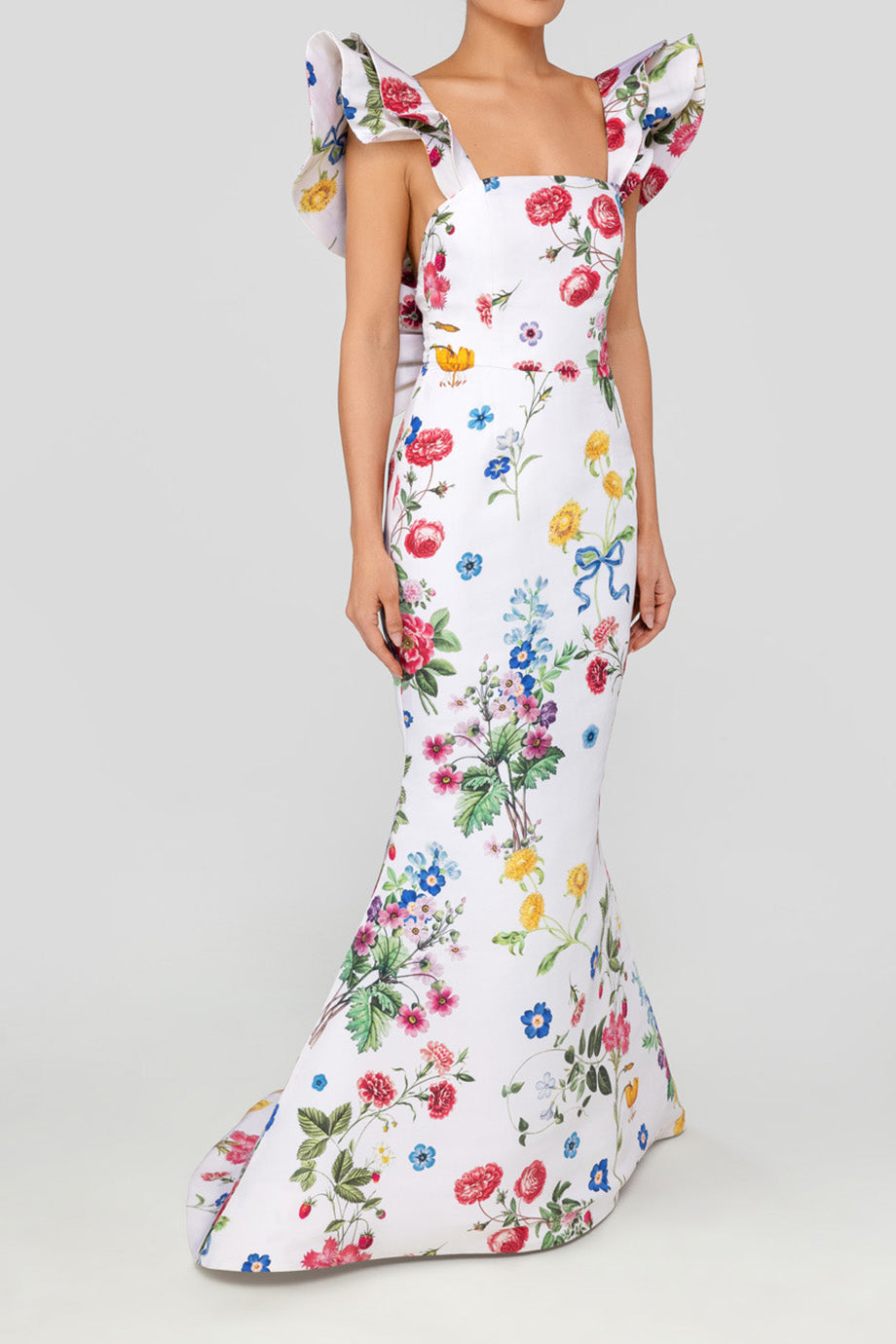 Amélie Sky Floral Silk Faille Mermaid Gown