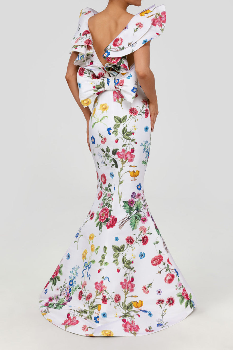 Amélie Sky Floral Silk Faille Mermaid Gown