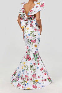 Amélie Sky Floral Silk Faille Mermaid Gown