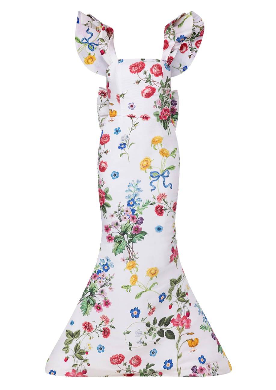 Amélie Sky Floral Silk Faille Mermaid Gown