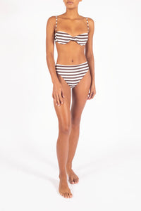 The Balconette Underwire Bikini Top in Espresso Even Stripes