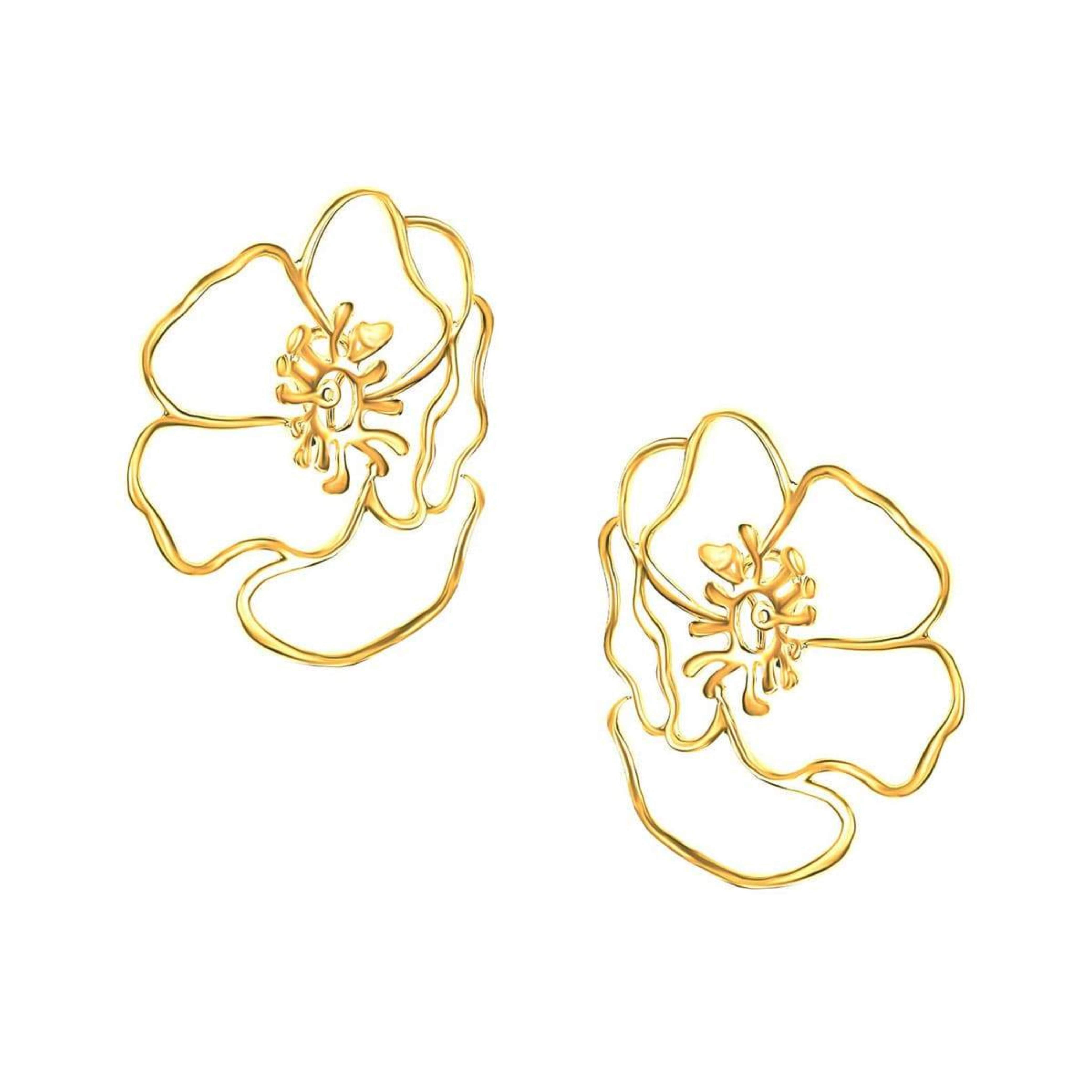 Gold Anemone Flower Earring