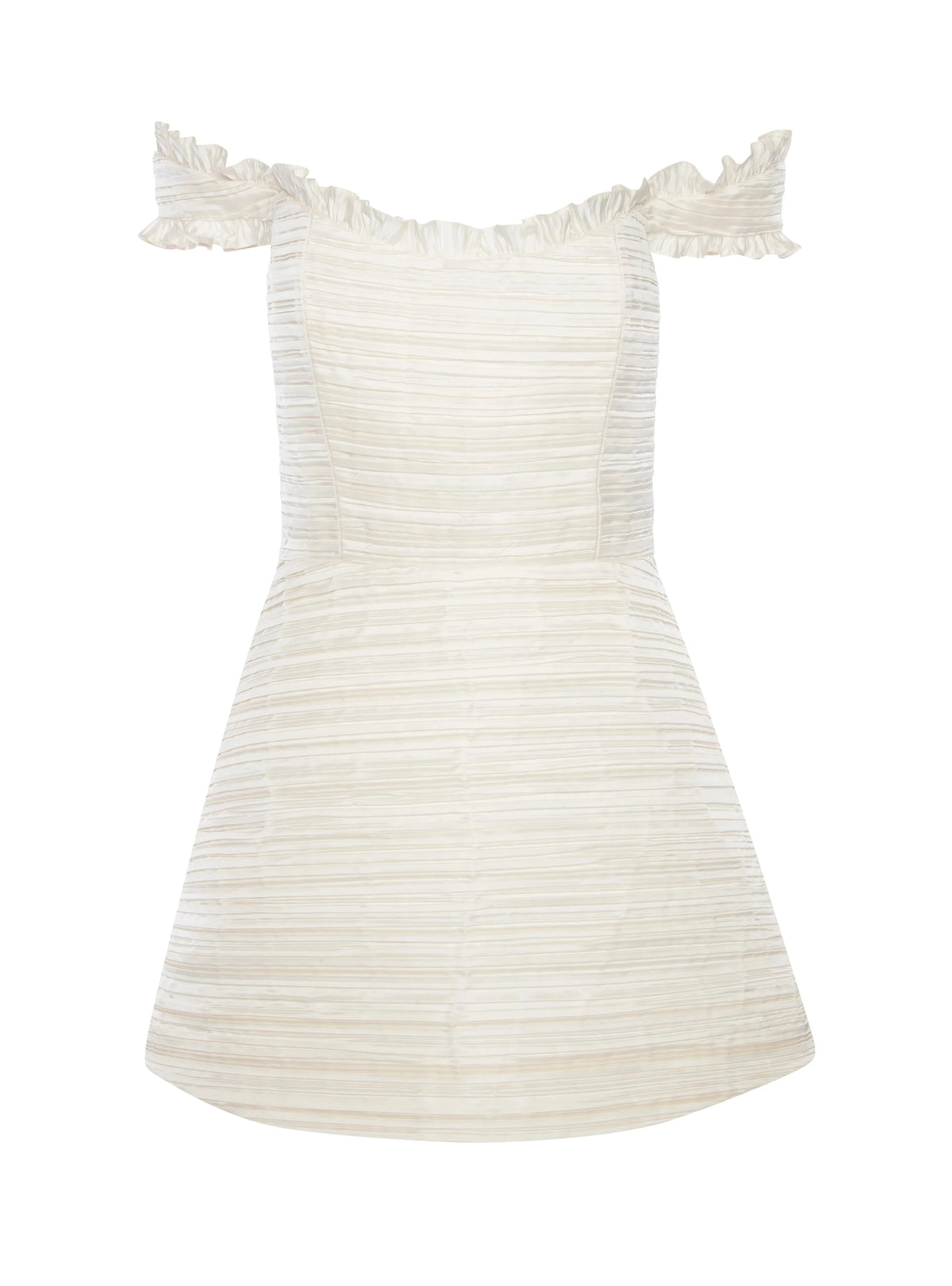 Scarlett Pleated Off-The-Shoulder Mini Dress in Duchess Satin