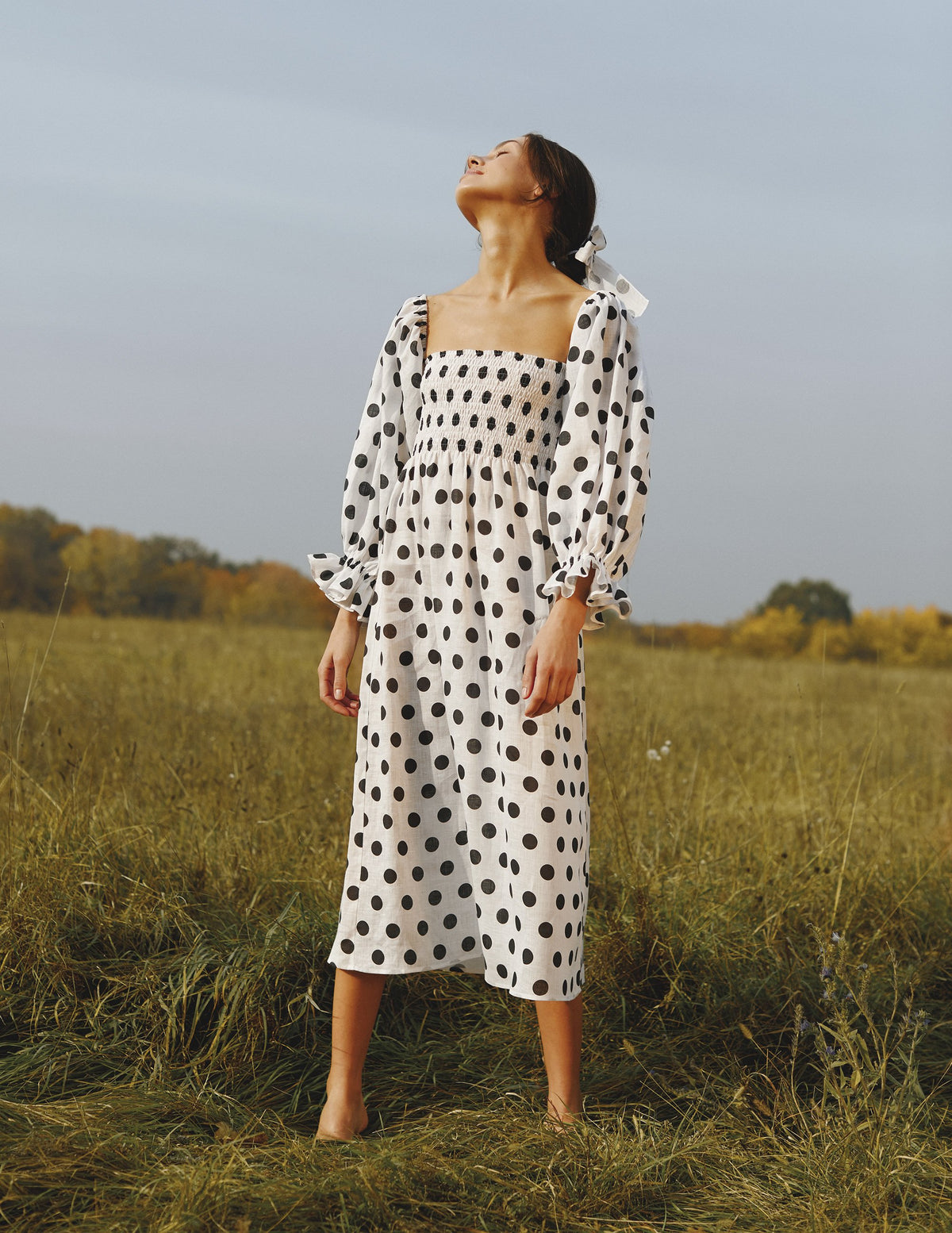 Atlanta Linen Dress in Polka Dot