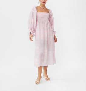 Atlanta Linen Dress in Pink Vichy