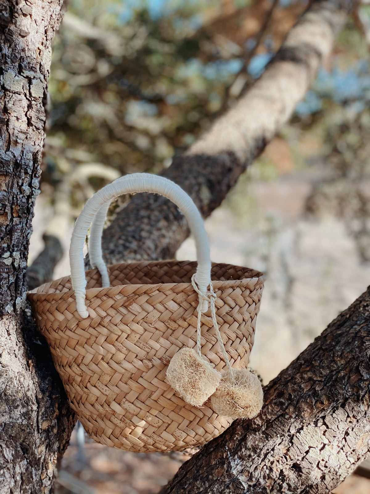 Mini St. Tropez Pom Pom Straw Tote