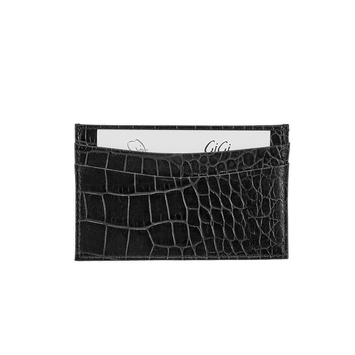 Slim Design Card Case in Crocodile Embossed Leather