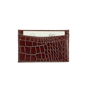 Slim Design Card Case in Crocodile Embossed Leather