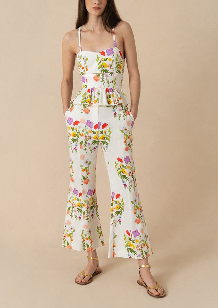 Yves Pique Trousers in Terrazo Flower White