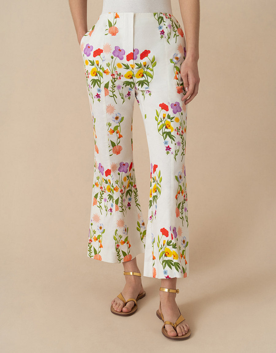 Yves Pique Trousers in Terrazo Flower White