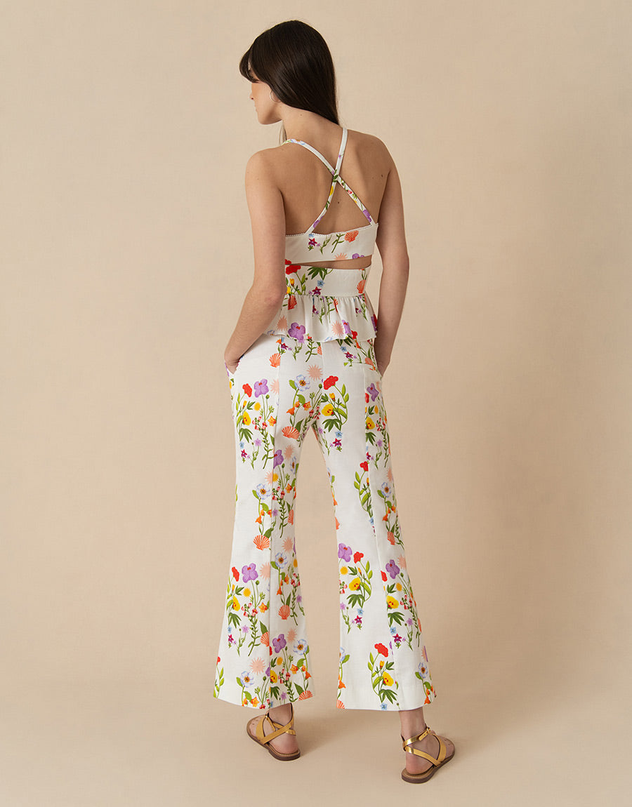 Yves Pique Trousers in Terrazo Flower White