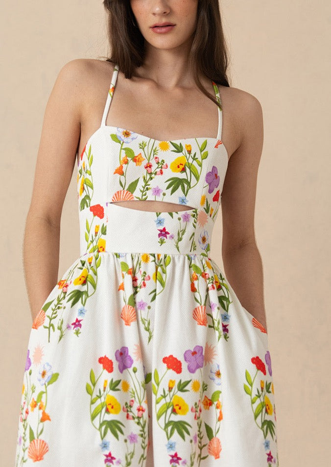 Jordan Pique Midi Dress in Terrazo Flower White