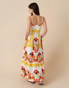 Jimena Cotton Maxi Dress in Astro Flower White