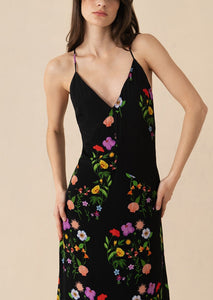 Olive Crepe Maxi Dress in Terrazo Flower Black