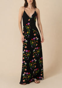 Olive Crepe Maxi Dress in Terrazo Flower Black