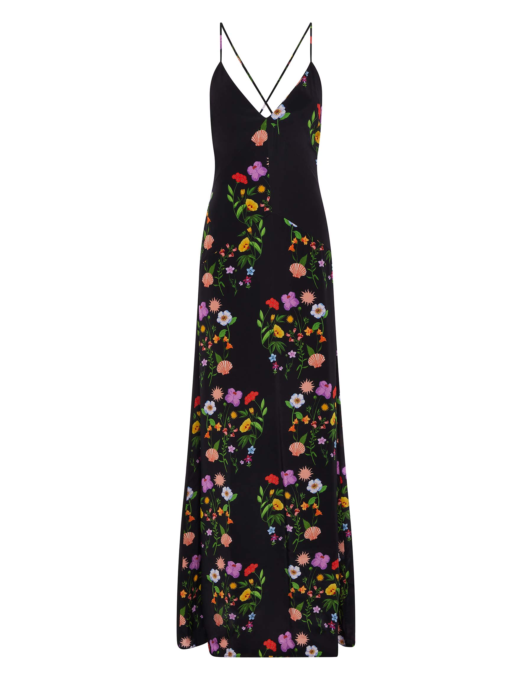 Olive Crepe Maxi Dress in Terrazo Flower Black