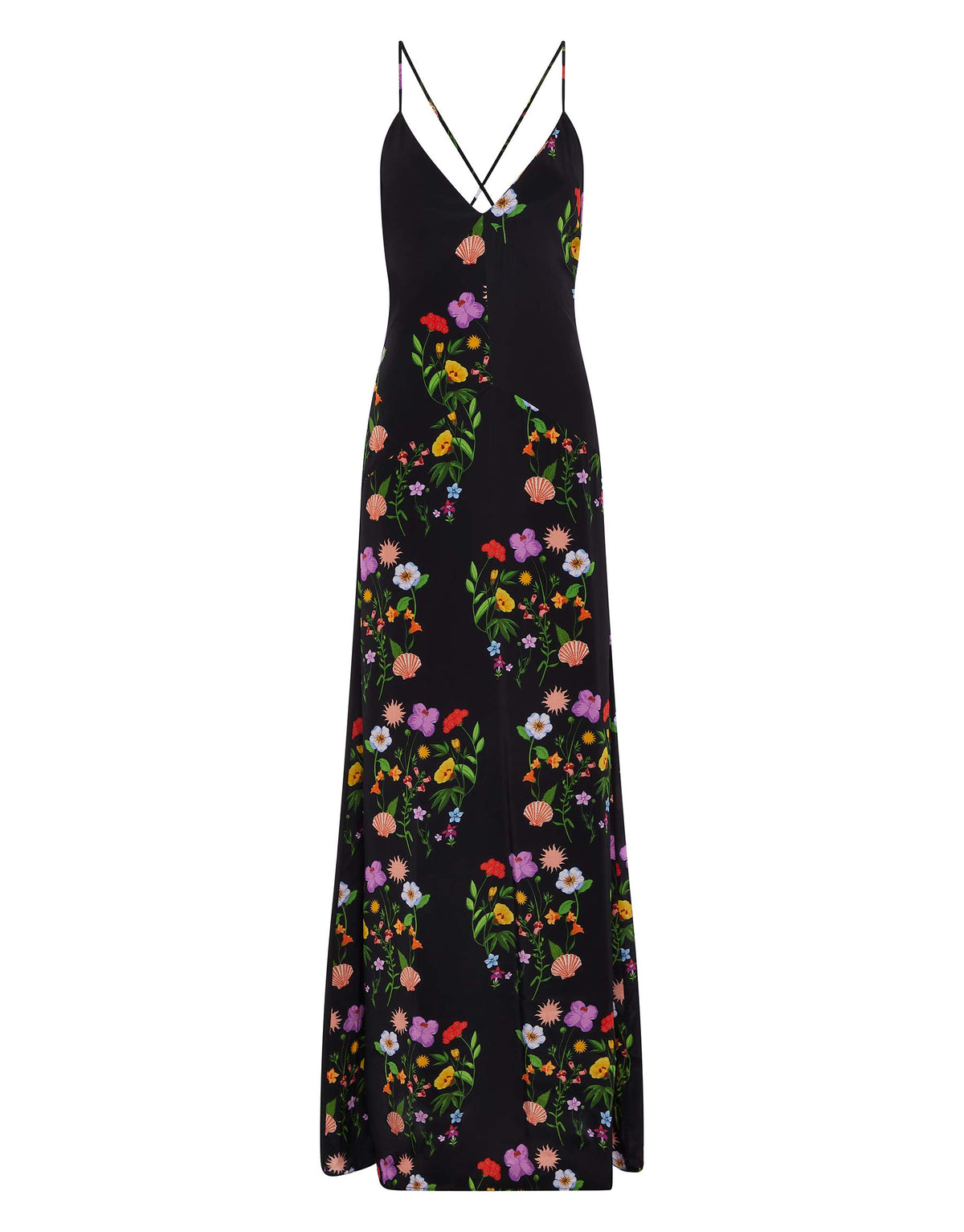 Olive Crepe Maxi Dress in Terrazo Flower Black