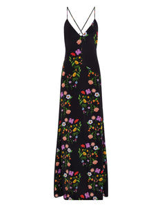 Olive Crepe Maxi Dress in Terrazo Flower Black