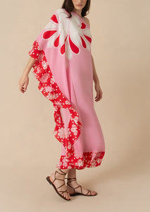 Ginger Crepe Midi Dress in 70s Flower Pink