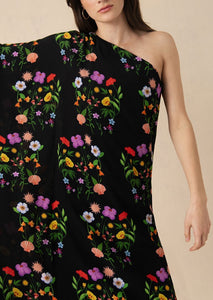 Ginger Crepe Midi Dress in Terrazo Flower Black