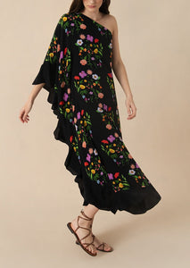 Ginger Crepe Midi Dress in Terrazo Flower Black