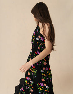 Ginger Crepe Midi Dress in Terrazo Flower Black